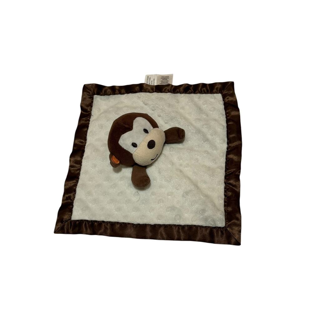 Garanimals Brown Cream Monkey Lovey Security Blanket Minky dot Satin Trim 12x12